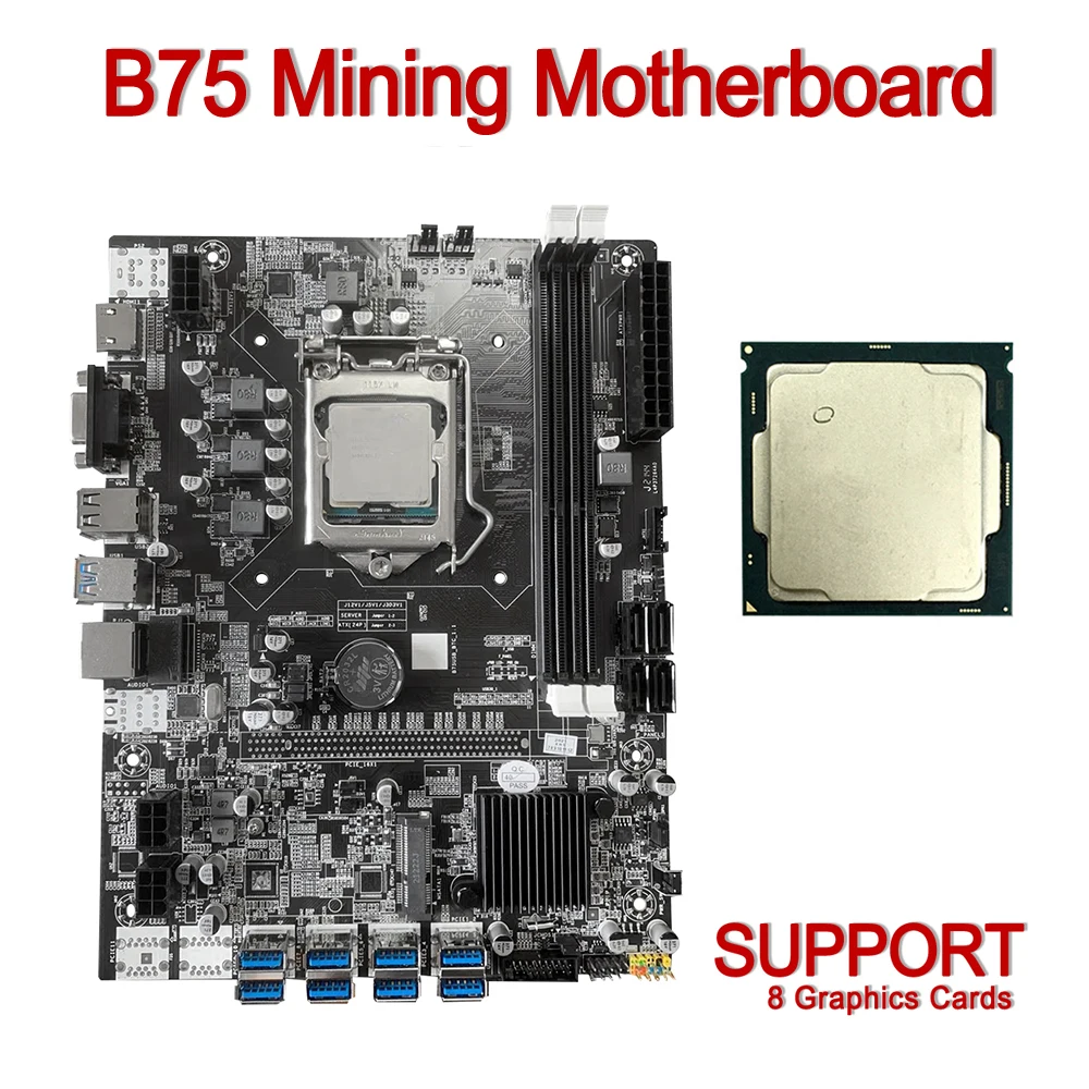 

B75 Mining Motherboard 8 USB 3.0 to PCIE X16 PCI-E 16X LGA 1155 Random CPU DDR3 SATA mSATA Bitcoin BTC ETH Miner