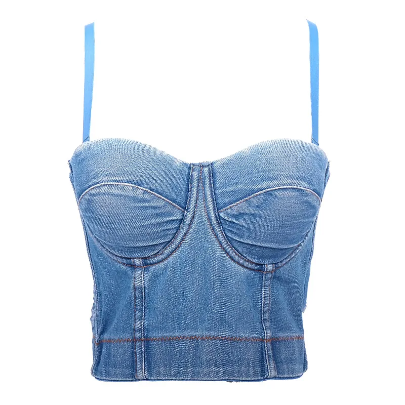 

Fashion Women Denim Corset Top Black Blue Push Up Bustier Crop Top Stretchable High Street Jeans Top Camis Urban Outfitters