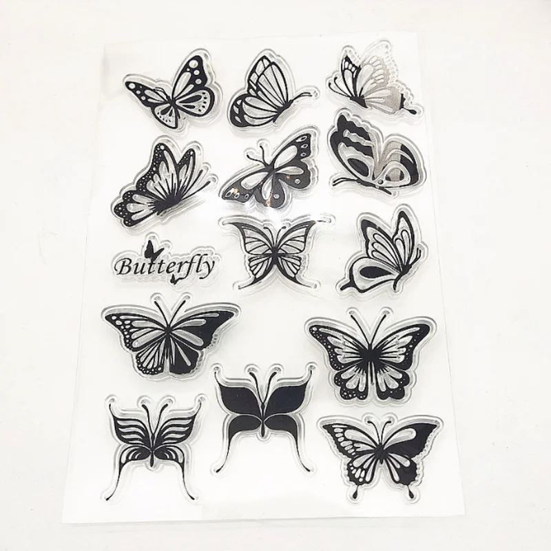 

Butterfly Transparent Silicone Finished Stamp Journal DIY Scrapbooking Rubber Coloring Embossed Stencils Decoration Reusable