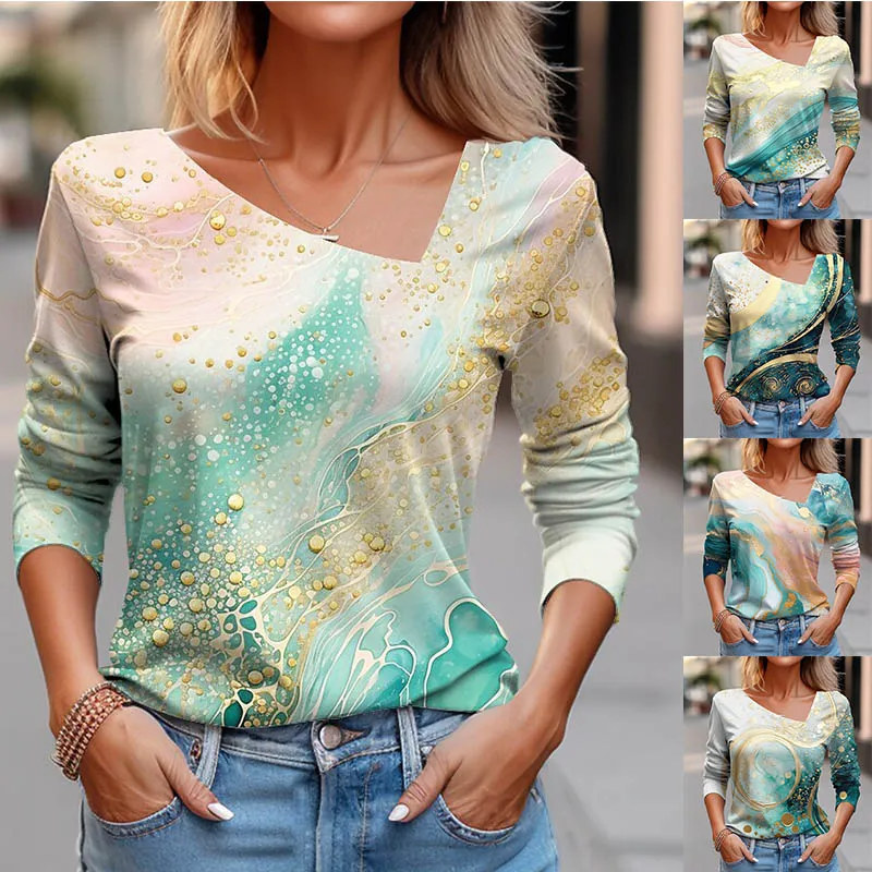 

Женская футболка с длинным рукавом и абстрактным принтом