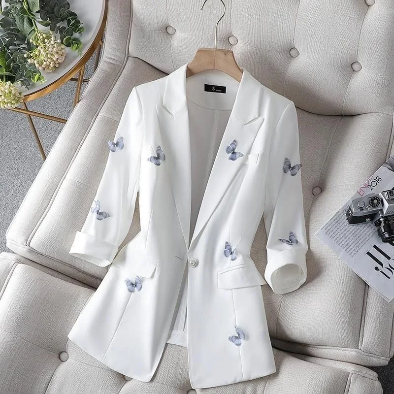 

2022 Autumn Hot Sale Fashion Print Suit Woman Slim One Button Three-quarter Sleeve Suit Jacket Women
