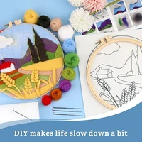 gatyztory 20x20cm diy wool felting painting with embroidery frame needle wool painting handicrafts landscape wall art gift