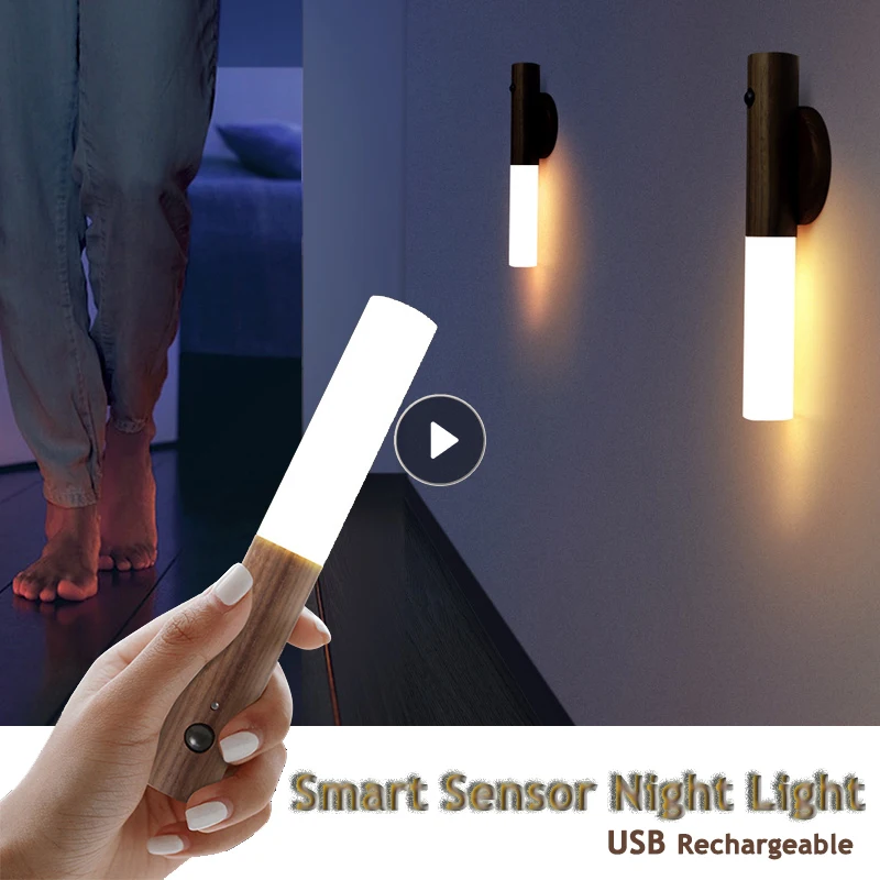 

2022 LED Night Light Wireless USB Rechargeable Smart Sensor Night Lamp For Bedside Wardrobe Wall Lamp Home Illumination Gadgets
