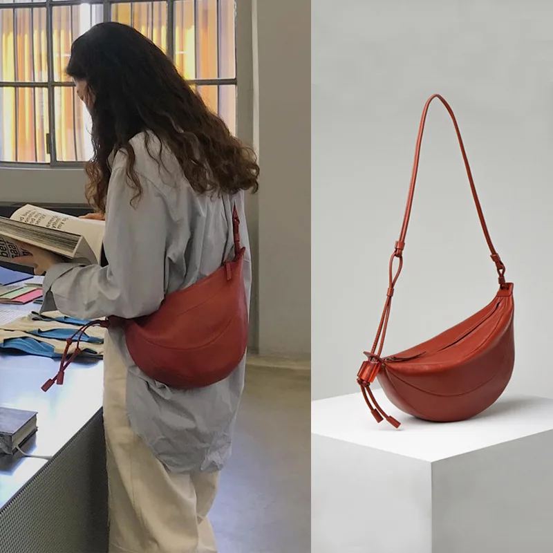 

PU Leather Messenger Bag Korean Version Simple Versatile Crescent Soft Leather Dumpling Bag Ladies Large Capacity Shopping Bag