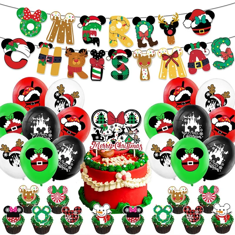 

Disney Anime Characters Christmas Party Decoration Mickey Mouse Happy Flag Cake Insertion Balloon Flower Kid's Birthday Gift