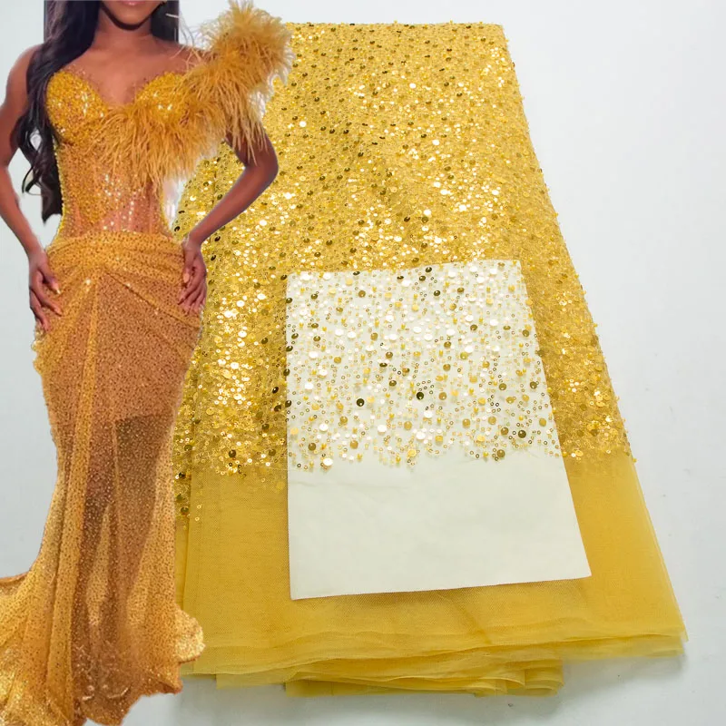 Французская сетка тюль кружевная ткань тяжелый бисер 2024 высококачественная