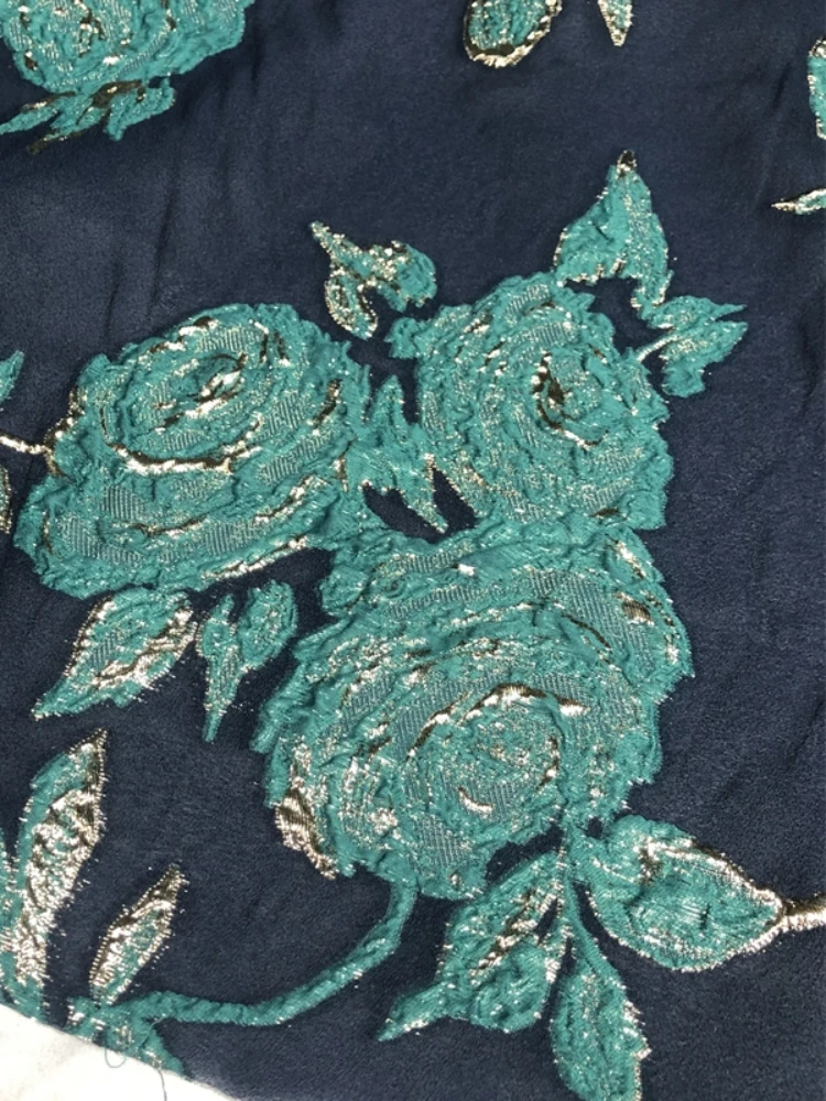 Жаккардовая ткань из органзы Темно-зеленая роза Рельефная юбка Платье Модельер