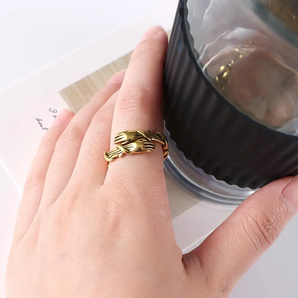 

Trendy Adjustable Couple Hug Thorns Open Cuff Rings Muscle Hands Rings Alloy Fashion Jewelry