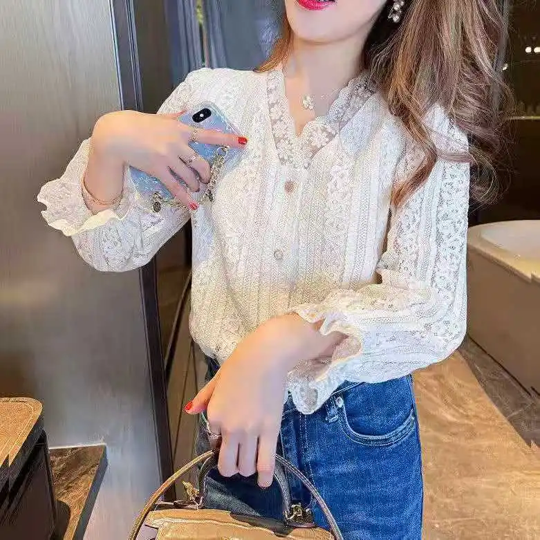 

2022 Spring New Lace Shirt Tops Inner Shirts Women All-match Sexy Fashion Shirts Simple Style Fashion Boutique Clothes