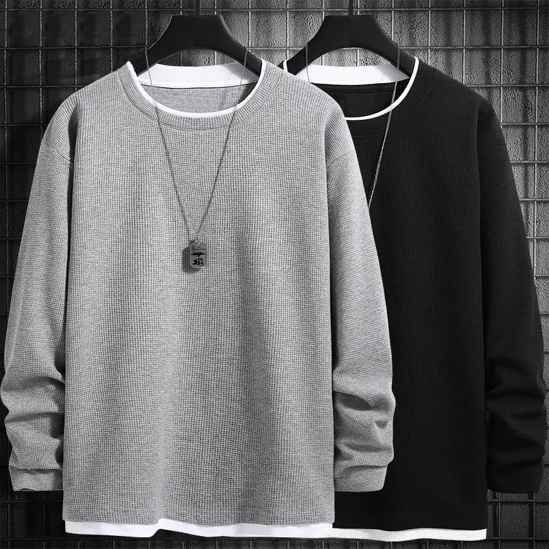 

2022 Autumn New Light Luxury Fashion Long-sleeved T-shirt Men Sweater Bottoming Shirt All-match Boutique Clothing Simple Style