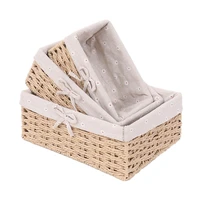 wicker woven fabric storage basket moisture proof removable lined retro multi functional household debris storage basket