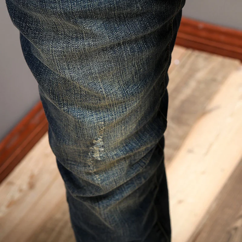 Italian Style Fashion Men Jeans Retro Blue Elastic Slim Fit Ripped Jeans Men Trousers Vintage Designer Casual Denim Pants Hombre