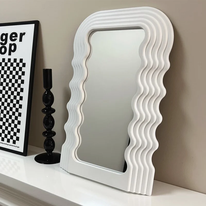 

Continental White Wave Shaped Mirror Italian Retro Makeup Mirror Art Desktop Decoration Glass Craft Modern Interior Decoration