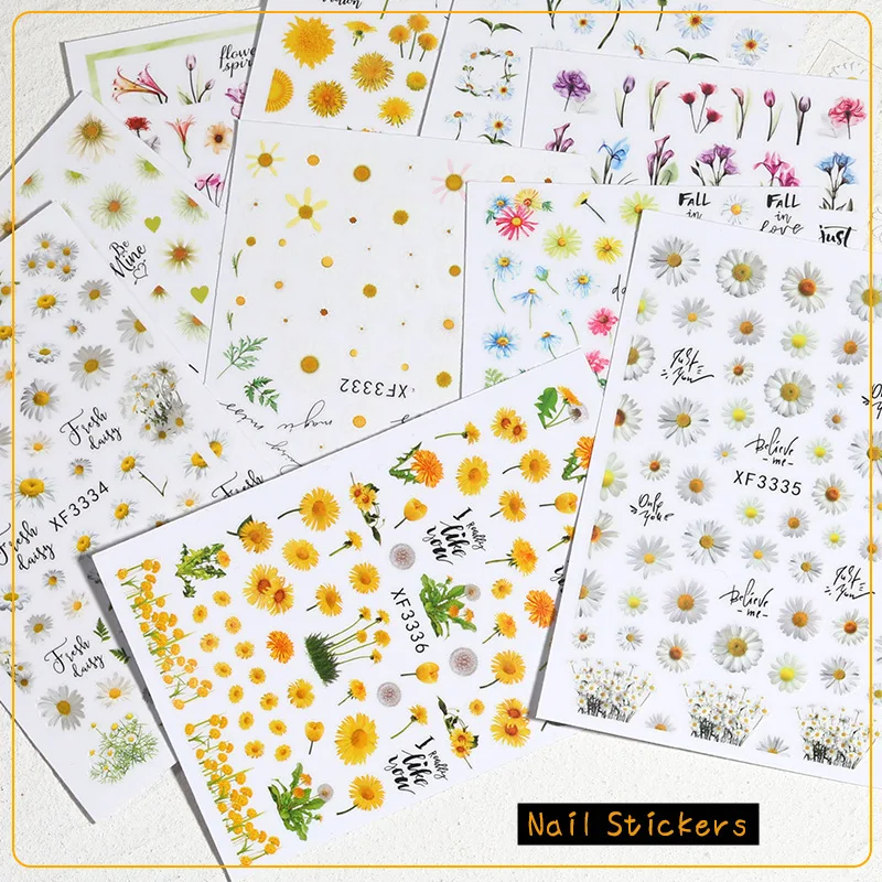 

1Pcs 3D Nails Art Stickers Flowers Sunflowers Daisy Flowers Nail Decals Self Adhesive Slider DIY Manicure Decoration Accessories