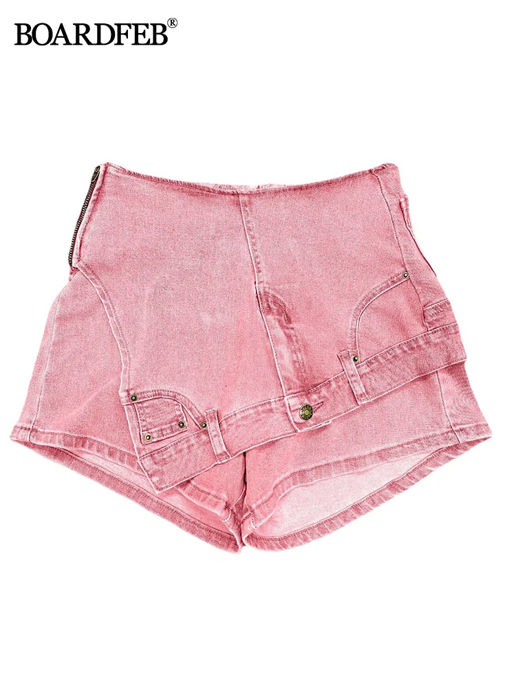

2023 Y2K джинсовые мини-джинсы, Сращенные нестандартные повседневные облегающие однотонные женские летние шорты на молнии с заниженной талией