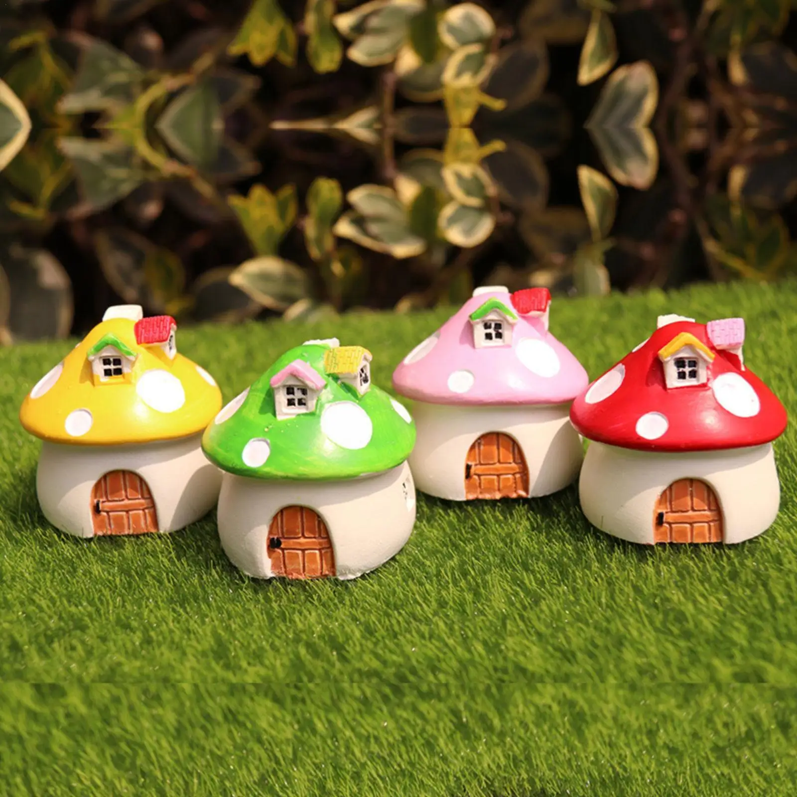 

Miniature Figurines Colorful Mushroom House Castle Resin Ornament Micro Landscape For Home Decoration Accessories Garden De B9K9