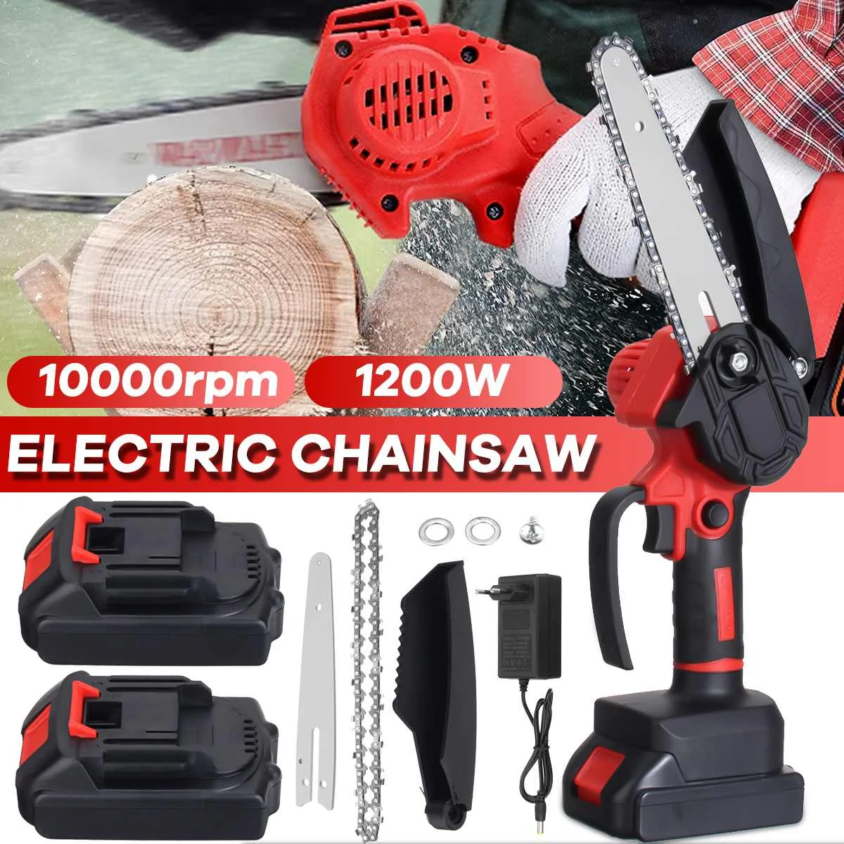 6 Inch 20V 1200W Electric Saw Rechargeable Li-ion Battery Chainsaw Wood Cutter Garden Tool For Makita 18V Battery EU Plug