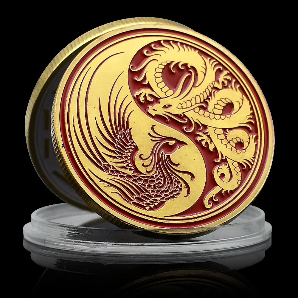 

Chinese Dragon and Phoenix Coin Ancient Tai Chi Eight Trigrams Array Coins Collectibles Desktop Metal Ornament Mainland China