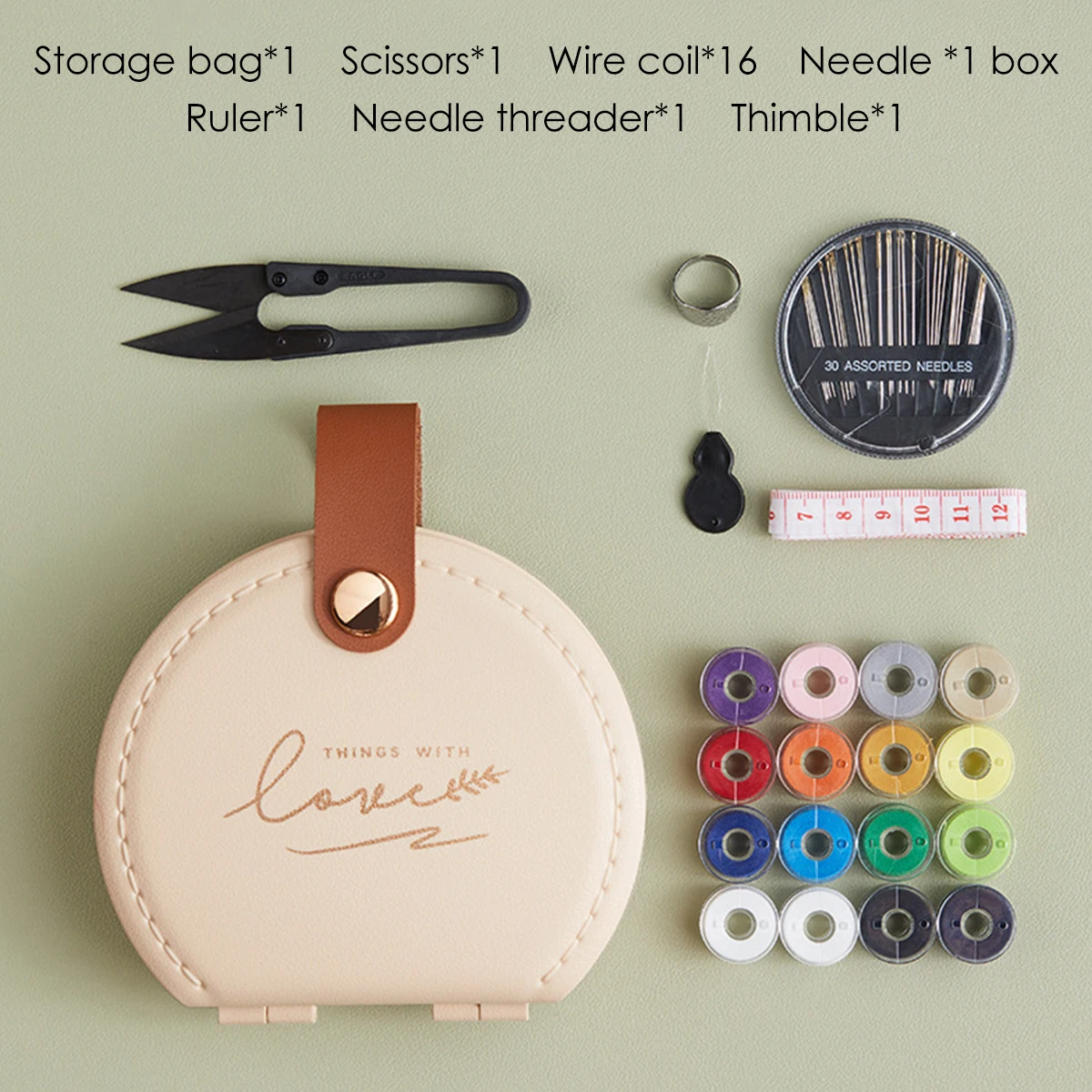 

22Pcs Needle and Thread Box Set Portable Hand Sewing Supplies Double Layer Large Capacity Thread Roll Storage Bag with Scissors