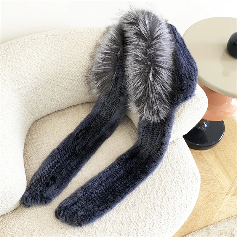 High Quality Winter Fur Hat Luxury Rex Rabbit Fur Scarf Warm Hat Natural Soft Fluffy Windproof Furry Scarf Hat