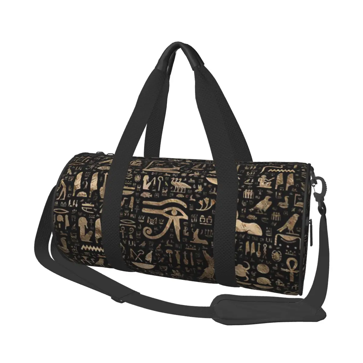 

Ancient Black Egyptian Travel Bags Men Fitness Handbag Cylinder Shoulder Bag Women Large Travel Tote Luggage Bag Gym Handbags