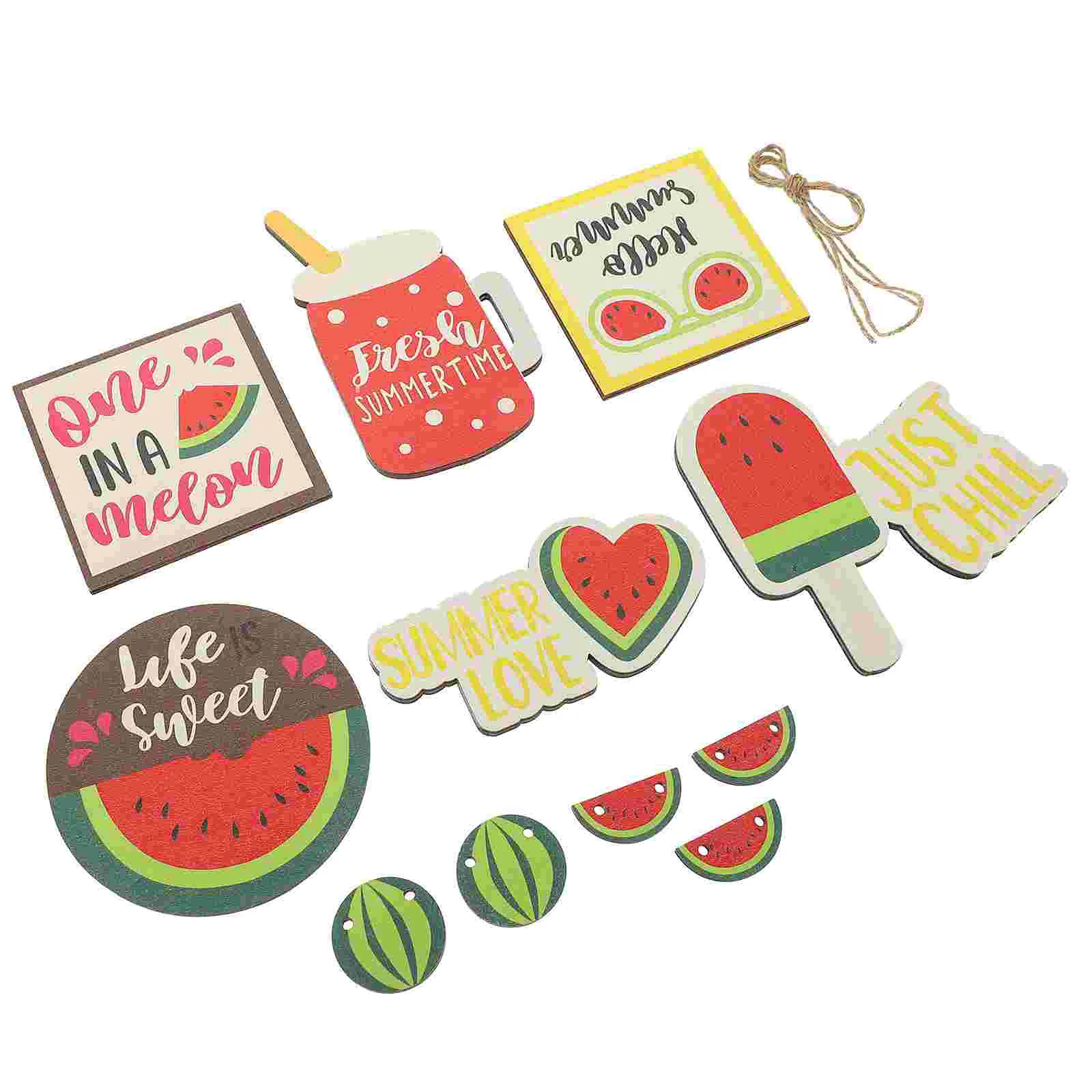 

11pcs Summer Style Ornaments Watermelon Design Decor Summer Elements Adornment Tiered Tray Decor Table Ornament for Festival