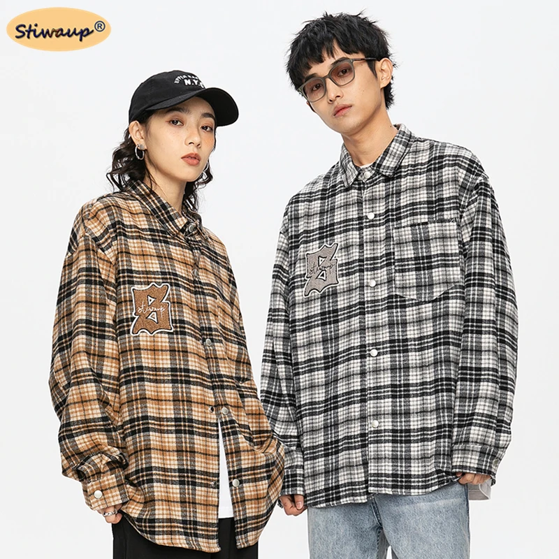 

Женская рубашка в клетку, с воротником на пуговицах и длинным рукавом