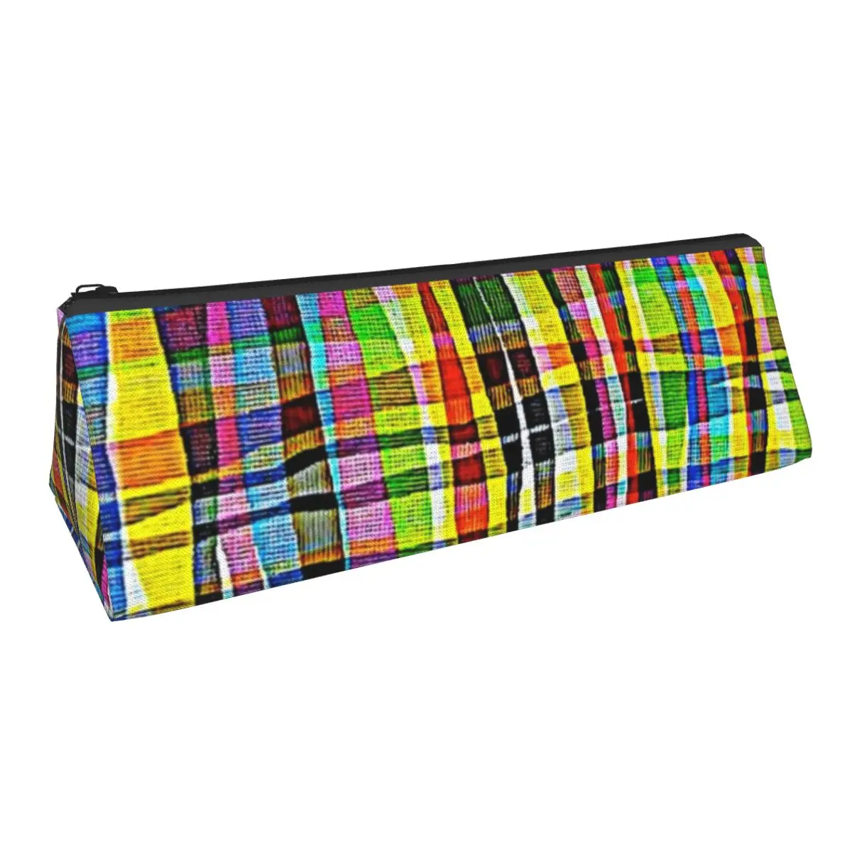 

Abstract Geometric Triangle Pencil Case Colorful Madras Print For Teens Fashion Pencil Box Elementary School Zipper Pen Bags