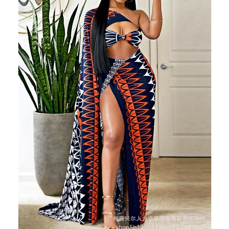 

Women's Dress Women's Fashion One Shoulder Asymmetrical Off-Shoulder Split Dress Summer Sexy Printed Openwork Dress