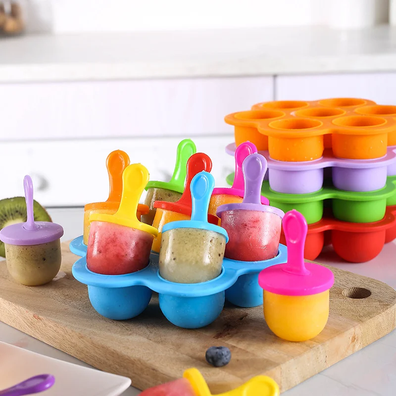 

1pc 7 Holes DIY Ice Cream Pops Silicone Mold Ice Cream Ball Maker Popsicles Molds Baby Fruit Shake Home Kitchen Accessories Tool