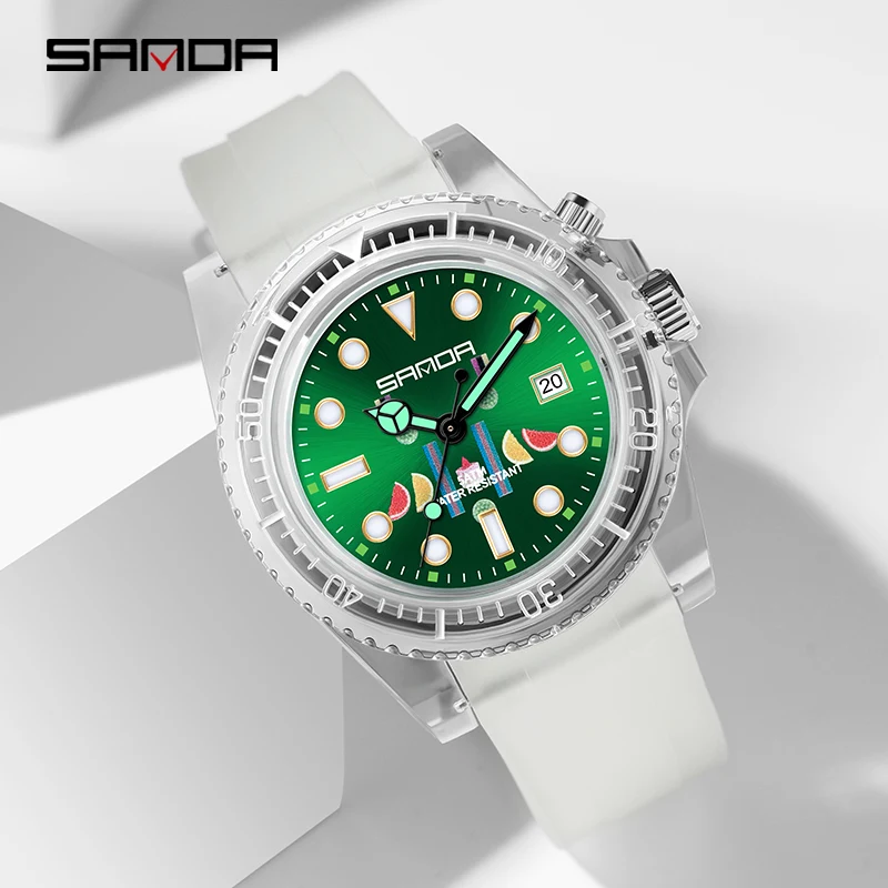 SANDA New Fashion Sports single show calendar luminous male watch contracted transparent strap watch of wrist of men and women