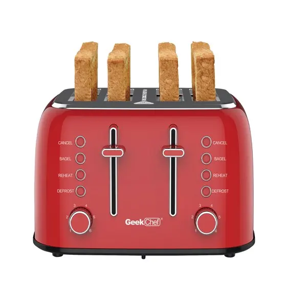 

Toaster 4 Slice, Retro Red Extra Wide Slot, Independent temperature control Toaster ,Reheat,Defrost,Cancel 4 Function, 6-Shade