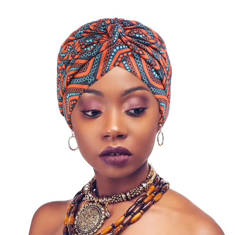 New Twisted Turban Bonnets For Women African Headband Hat Printed Indian Headwrap Bonnet Plaid Chemo Hat Black Women Bandana Cap