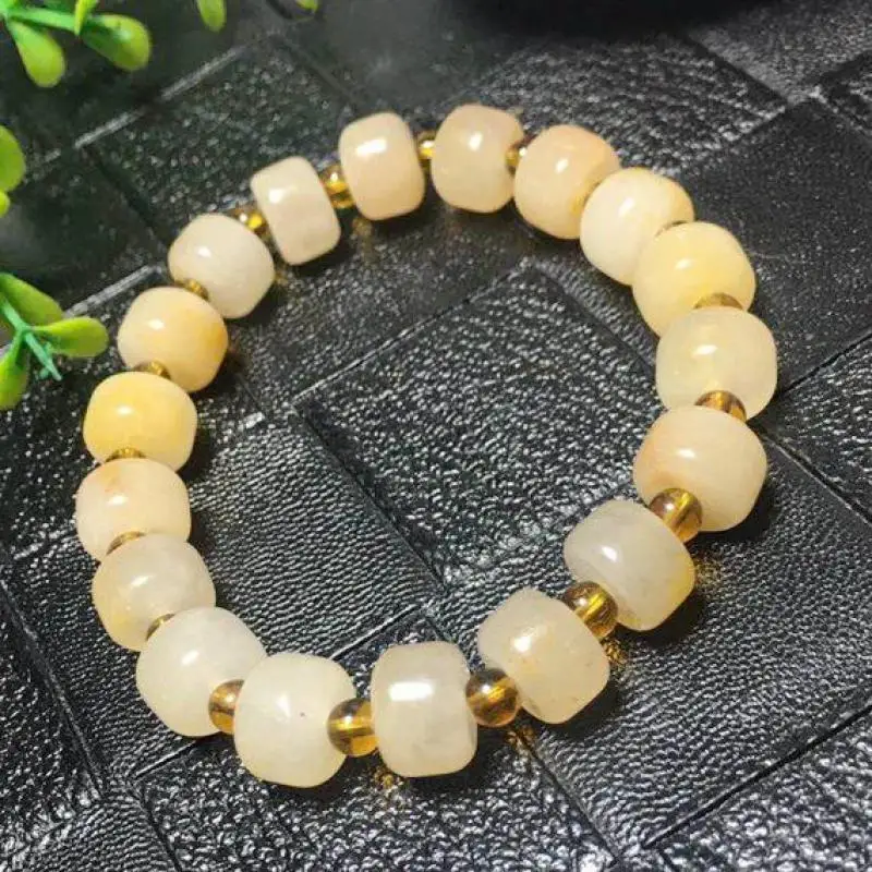 

Natural Jade Bracelet Women Pulsera Feng Shui Lucky Amulet Real Chinese Golden Silk Jades Stone Beads Elastic Beaded Bracelets