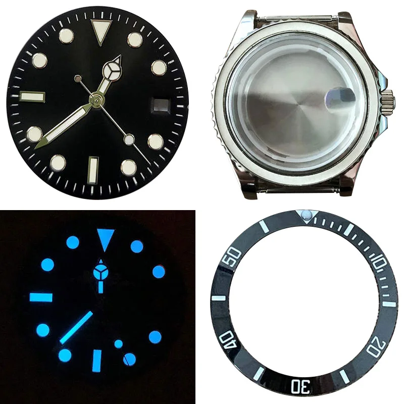 40mm Stainless Steel Sapphire Glass Watch Case Blue Luminous Dial With Hands Ceramic Bezel Ring Fit For RLX 2836 8215 Movement