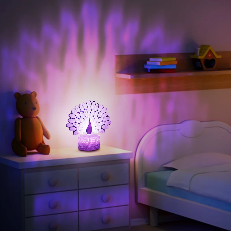 

LED Night Light 7 Color Changing Buddha Peafowl Table Lamp Home Decor Gifts Sleep Light Fixture Atmosphere Light Peacock Shape
