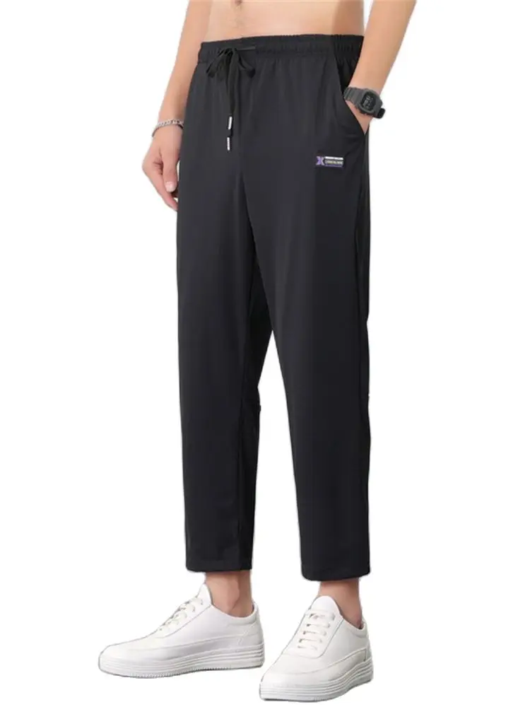 

Men's Summer Ice Silk Pants Mesh Breathable Men's Elastic Casual Thin Pants Sports Slim Trousers Fishing Loose Pants