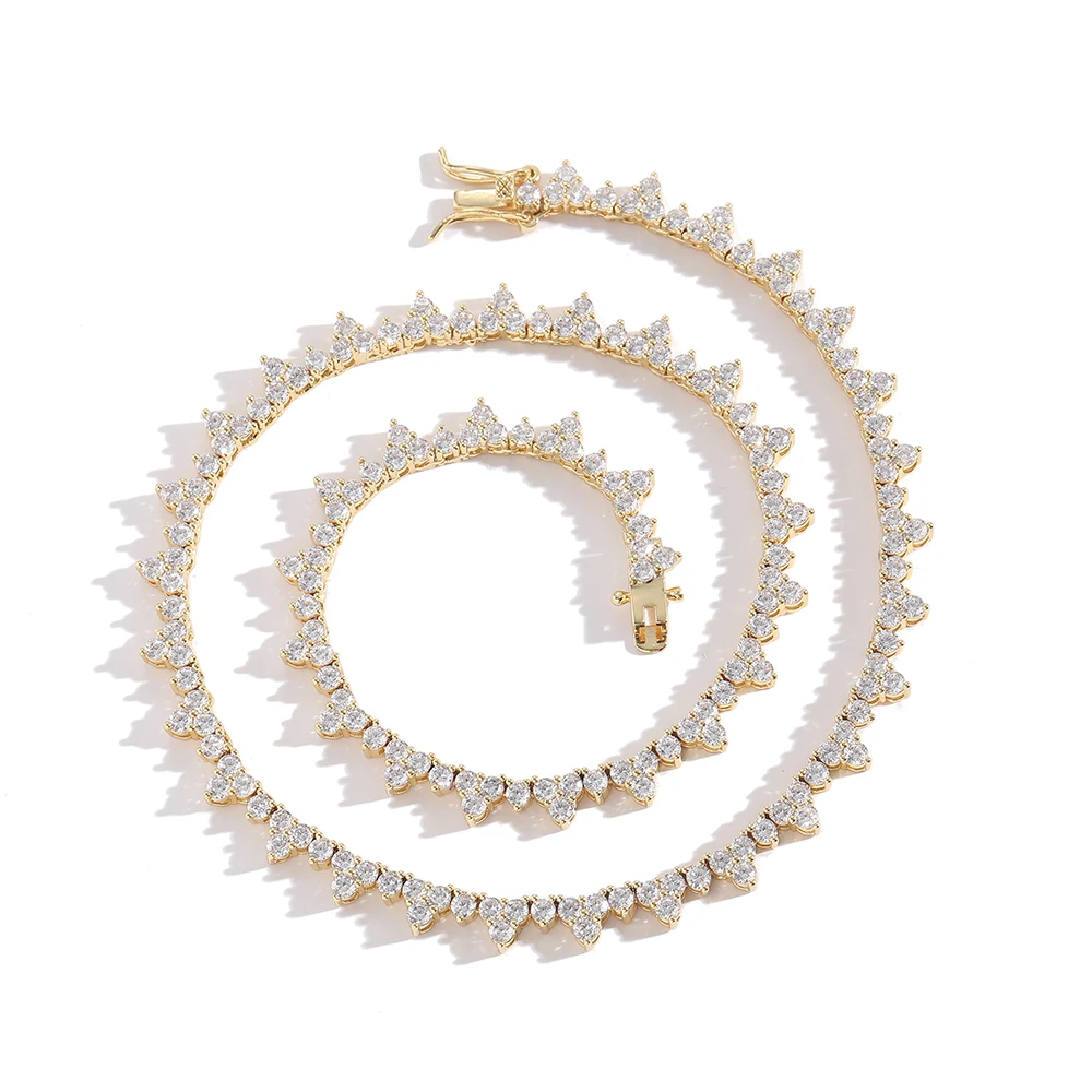 

EYIKA Luxury Women Party Jewelry Hiphop Iced Out Rainbow Zircon Triangle Flower Necklace Gold Silver Color Tennis Chain Choker