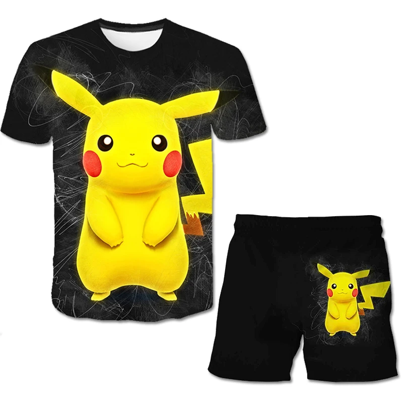 

Pi-kachu boy clothes set summer new fashion children's T-shirt shorts children's suit 3D cartoon printing 3-14 years old