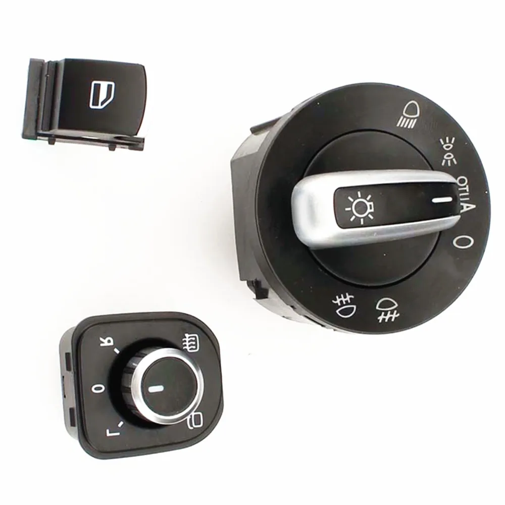 

Chrome Headlight Switch Mirror Folding Knob Passenger Window Button Set for VW Golf MK5 MK6 Passat 5ND 941 431 B 5ND 959 855
