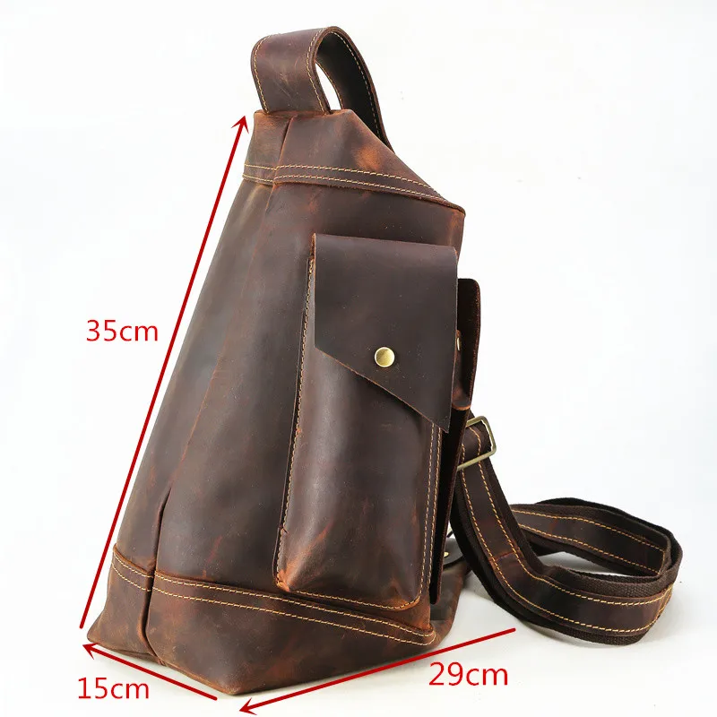Vintage genuine leather cylinder designer men chest bag outdoor motorcycle daily real cowhide crossbody bag fashion shoulder bag