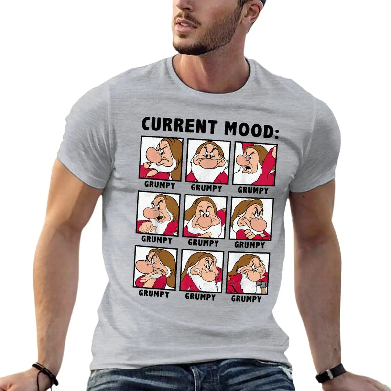 

Белоснежка, текущее настроение, Grumpy, большие размеры, футболки, летняя мужская одежда, 100% хлопок, уличная одежда, женские топы, футболка