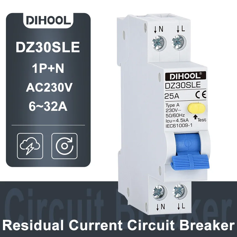 

RCBO RCCB Residual Current Circuit Breaker Type A 1P+N AC 230V 10A 16A 20A 25A 32A TPNL Air Switch With Leakage Protection