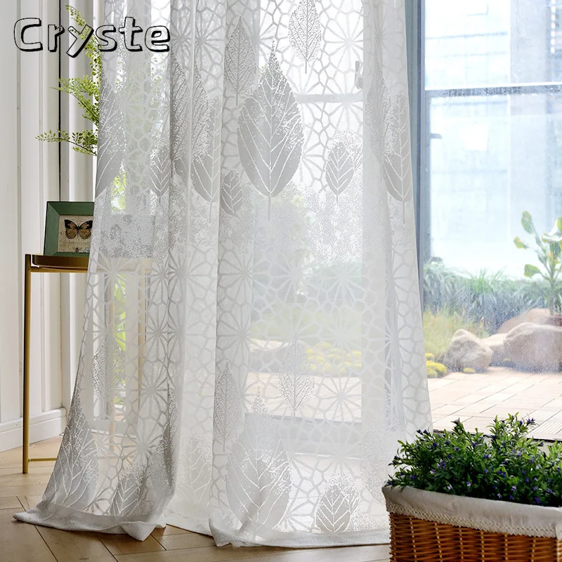 

Modern Simple Pure Color Jacquard Curtain Jungle Embroidered White Curtains for Living Dining Room Bedroom