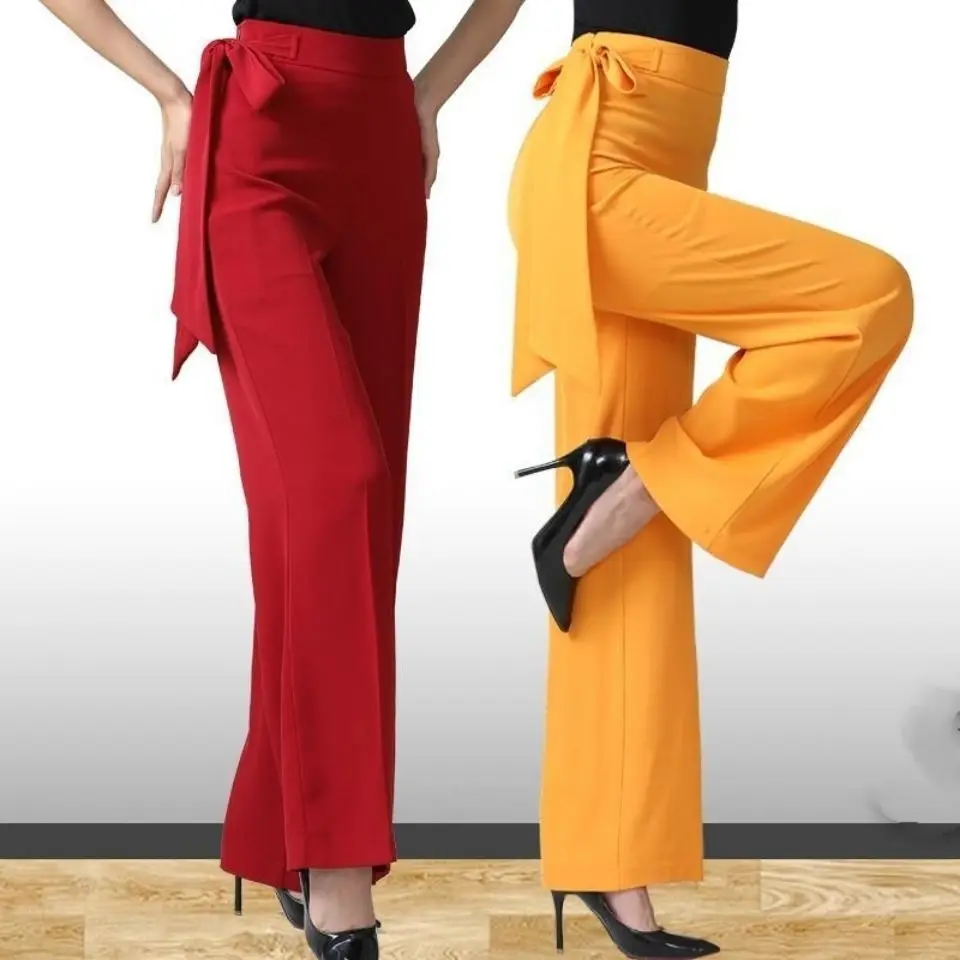 

Women New 2022 Spring Autumn Latin Dance Pants Practice Ballroom Dance Wide-Leg Pants Dance Pants Female High Waist Pants H12