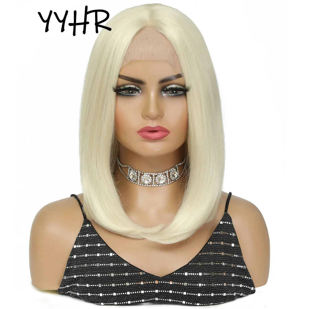 Short Bobo Synthetic Straight Lace Wig 613 Blonde 13X1 4X1 Woman Cosplay Natural T Part Lace Wig Middle Part Good Quality Wig