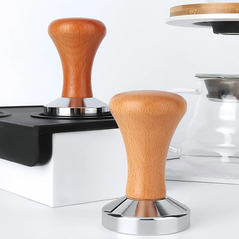 

49mm/51mm/53mm/58mm Espresso Coffee Tamper Aluminum Coffee Distributor leveler Tool Bean Press Hammer with Wooden Handle for Bar