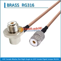 dual pl259 so239 pl 259 so 239 uhf female washer nut 90 degree right angle to uhf female pigtail jumper rg316 extend cable