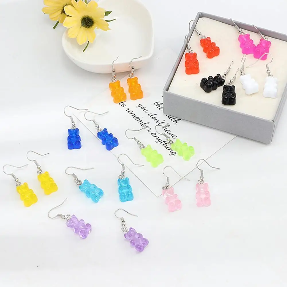 

1 Pair Cartoon Gummy Bear Earrings For Women Cute Candy Color Animal Dangles Ear Hook Brincos Girls Party Jewelry S5o0