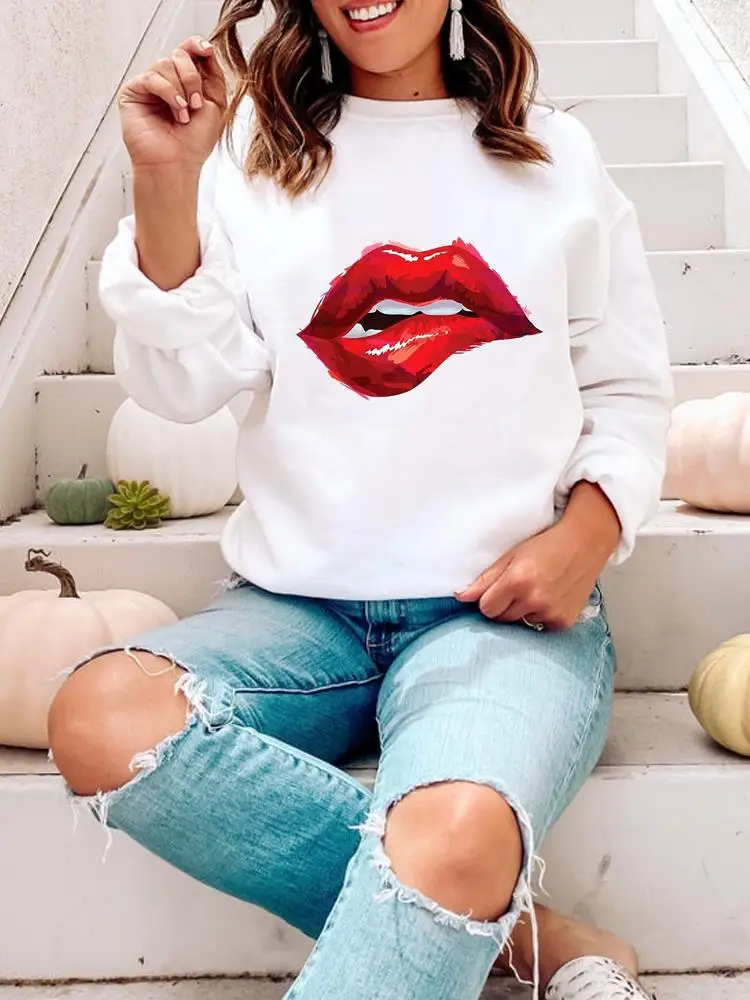 

Повседневная Женская Осенняя одежда с принтом, модные весенние милые акварельные трендовые пуловеры с губами, сезон осень, женские свитшот...